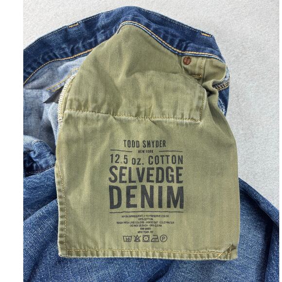 Todd Snyder Jeans Mens 33x30 Blue Slim Fit Selvedge Denim Button Fly 12.5oz - Picture 4 of 9